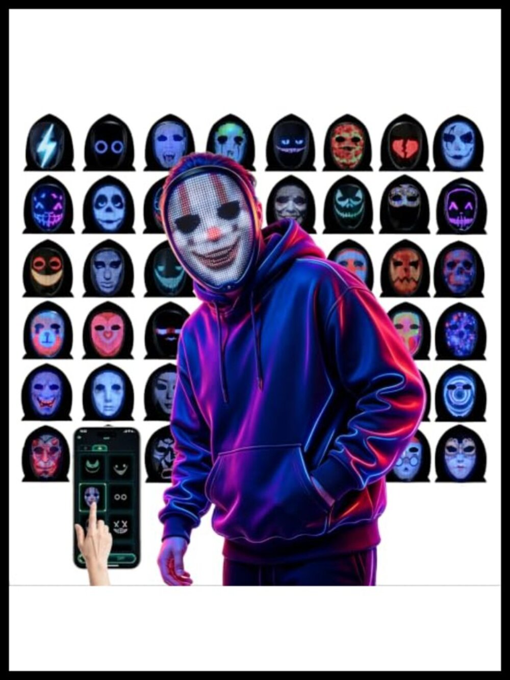 LED Mask Bluetooth App Controlled Customizable Light Up Mask